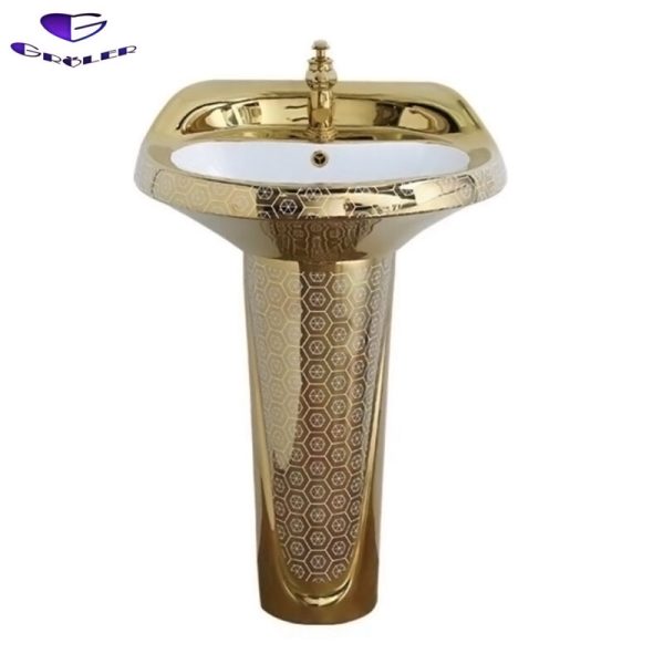 Chậu lavabo chân đứng Groler GR-LDV8 cổ điển mạ vàng