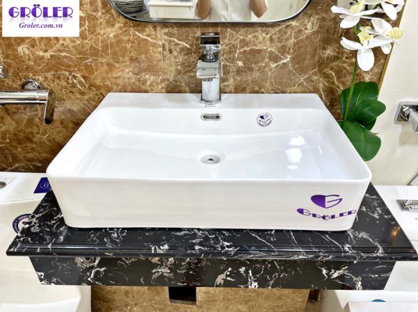 Lavabo Chữ Nhật Nghệ Thuật Trắng Groler Gr Lt54v