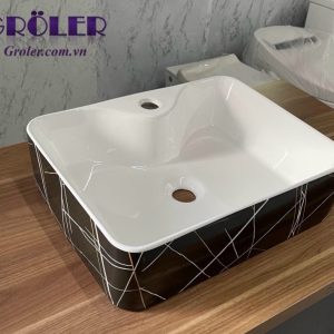 Lavabo Nghệ Thuật Chữ Nhật đen Lòng Trắng Groler Gr Ldcn1