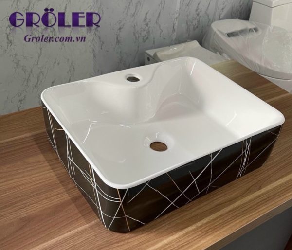 Lavabo Nghệ Thuật Chữ Nhật đen Lòng Trắng Groler Gr Ldcn1