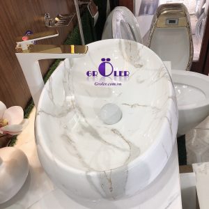 Lavabo Nghệ Thuật Elip Trắng Vân Mây Groler Gr Lve4