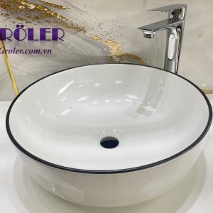 Lavabo Nghệ Thuật Tròn Trắng Viền đen Groler Gr Lvdt