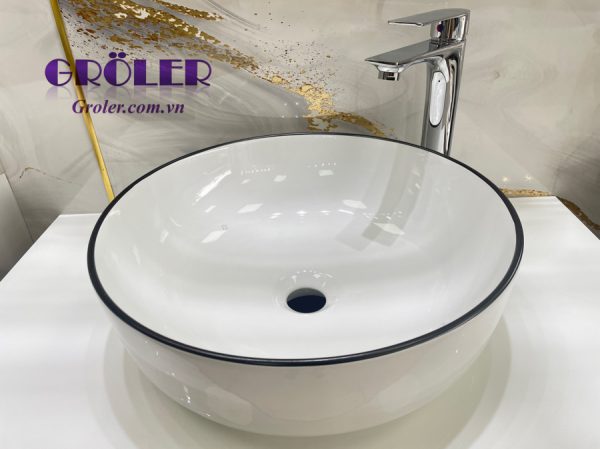 Lavabo Nghệ Thuật Tròn Trắng Viền đen Groler Gr Lvdt