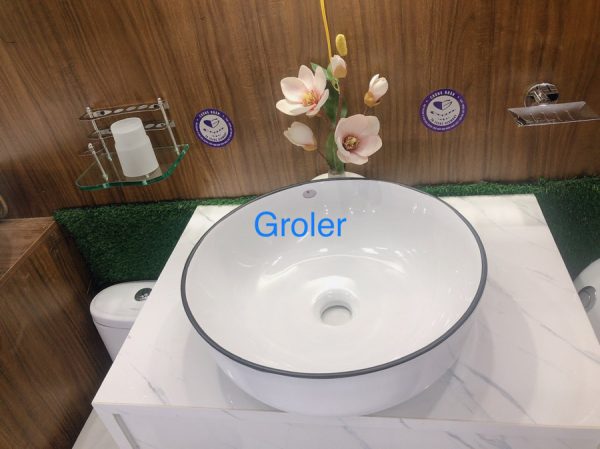 Lavabo Nghệ Thuật Tròn Trắng Viền đen Groler Gr Lvdt