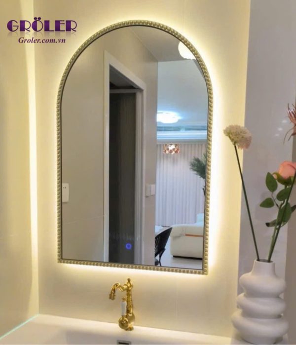 Gương đèn Led viền nhôm mạ vàng GL39V