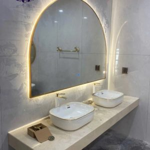 Gương led kích thước lớn viền inox mạ vàng cho chậu đôi GL-VI